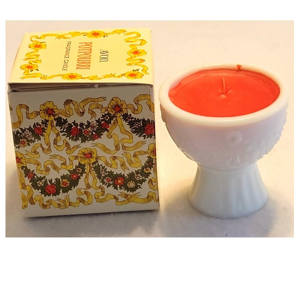 VTG Avon Potpourri 1970s Collectible Vanity Milk Glass Candleholder Cup w/ Box